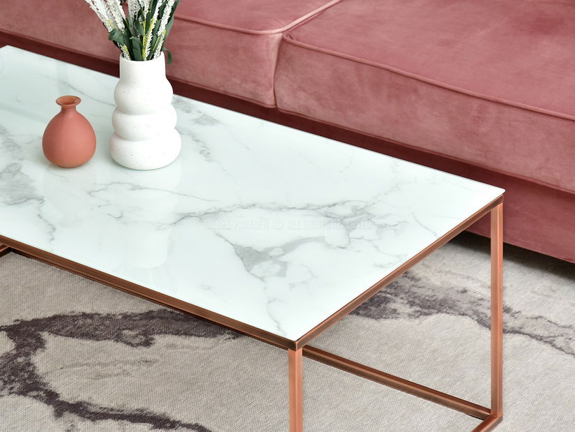 Konferenční stolek Bella Xl (bílý mramor + měděná)