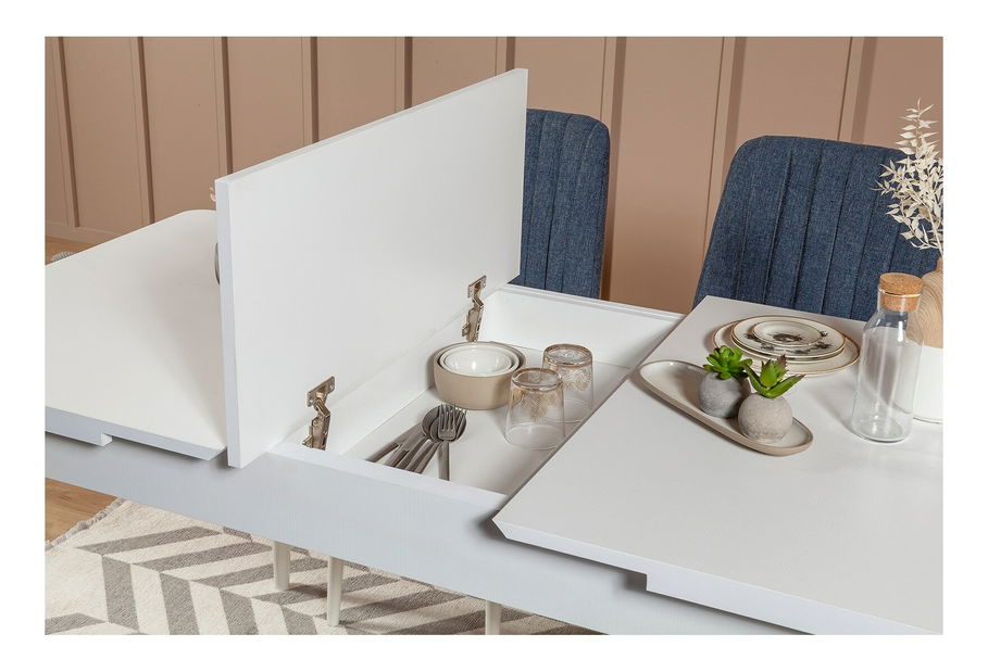 Jídelní set Vlasta 1 (bílá + tmavě modrá) (pro 4 osoby)