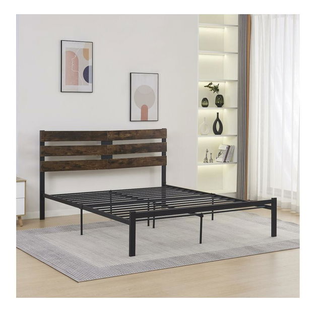 Manželská postel 180 cm Acabarian (černá + dub rustikal) (s roštem)