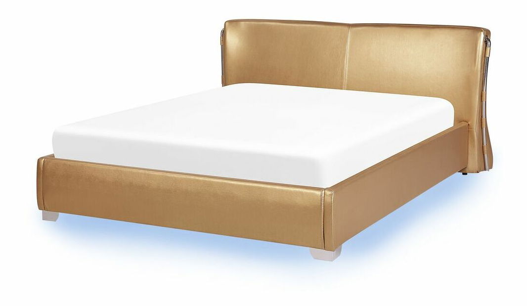 Manželská postel 160 cm PARNAS (s roštem a LED osvětlením) (zlatá)