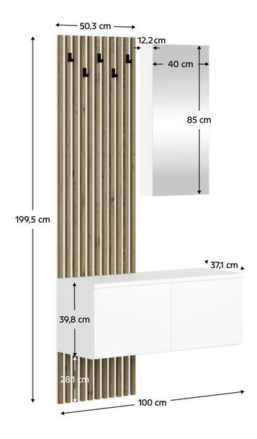 Předsíňová sestava Reboka (bílá + dub artisan)