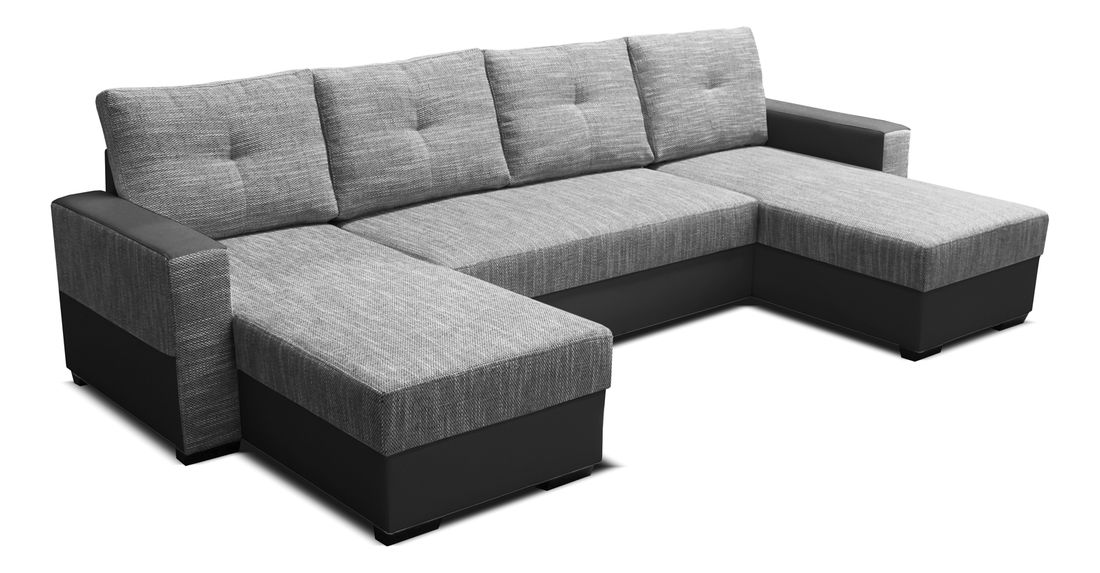 Rohová sedací souprava U Arenna L+2+L (s taburetem) (šedá + černá) (L)