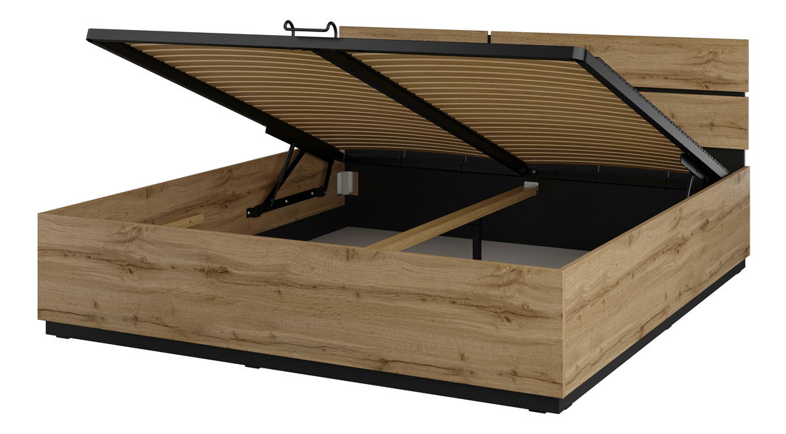 Manželská postel 180 cm Crossroad S52 (dub wotan + černá) (s plynovým zvedákem)