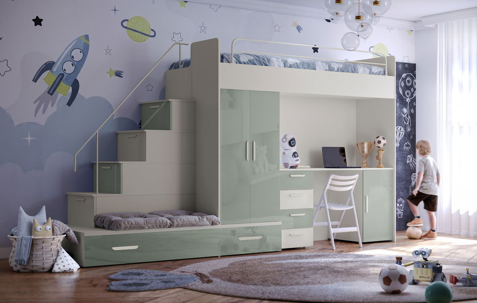 Dětská postel Ruby V (kašmír + lesk mátový) (s rošty)