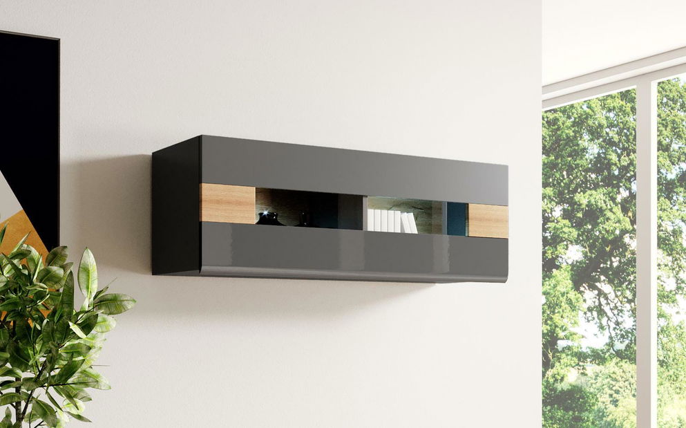 Závěsná skříňka Tamie JK08 (lesk antracit + dub grandson)