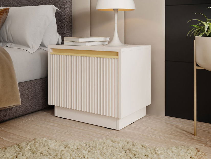 Noční stolek Rolino S54 (písková béžová + zlatá)