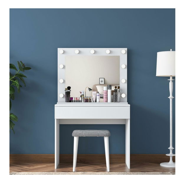 Toaletní stolek s taburetkou Blake 21 (se zrcadlem) (s LED osvětlením) (bílá)