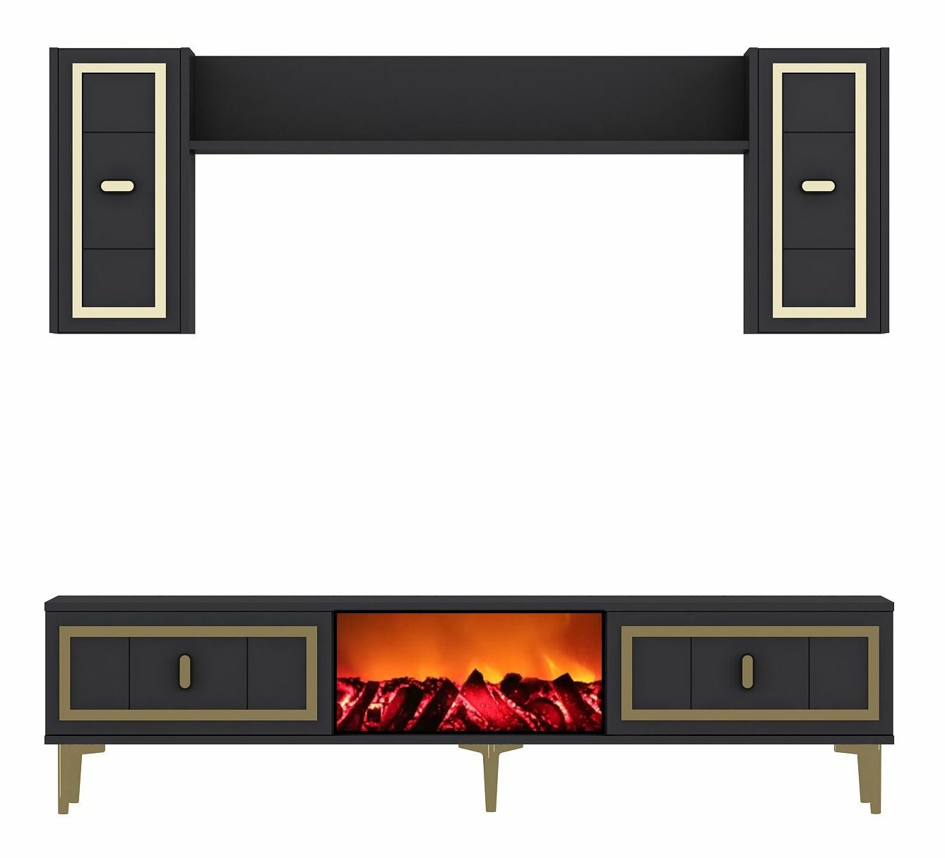 Obývací stěna s krbem Orino (antracit + zlatá)