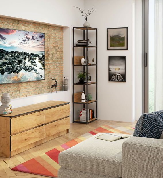 Regál Loriana II (černá + dub craft)