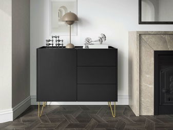 Komoda Harvest KSZ97 (grafit černý + mramor black royal + zlatá)