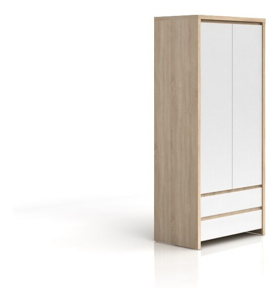 Šatní skříň BRW Kaspian SZF2D2S (dub sonoma + lesk bílý)