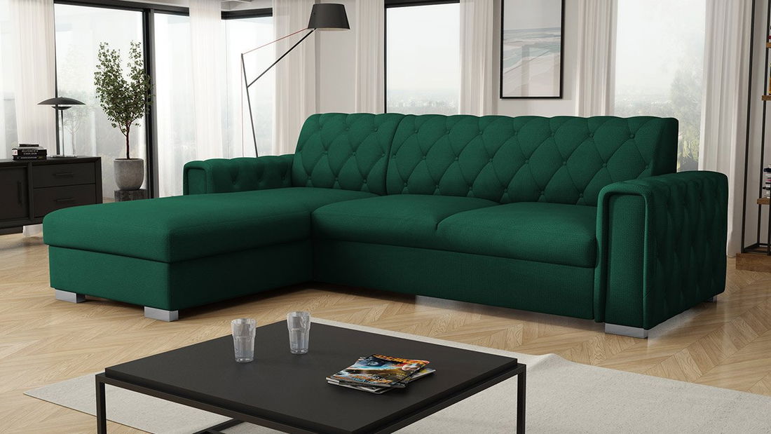 Rohová sedací souprava Nazit (tmavě zelená)