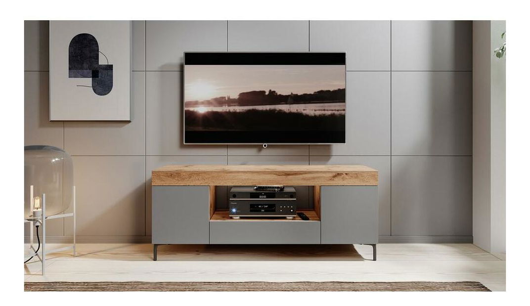 TV skříňka/stolek Giuseppo (s osvětlením) (dub lancaster + šedá)