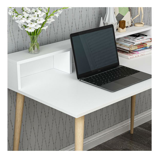 PC stolek Ronasotta 2 (bílá + dřevo)