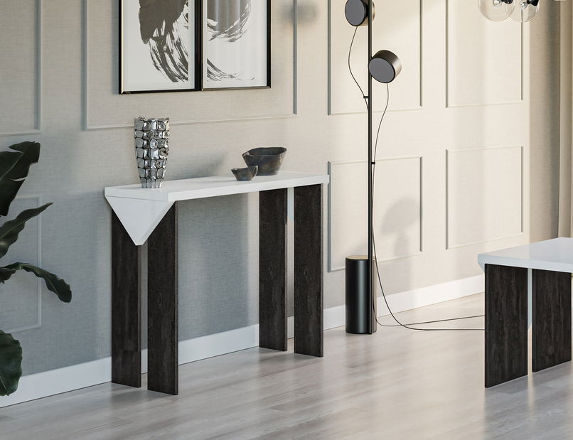 Konzolový stolek Tarni (lesk bílý + tmavě šedá)