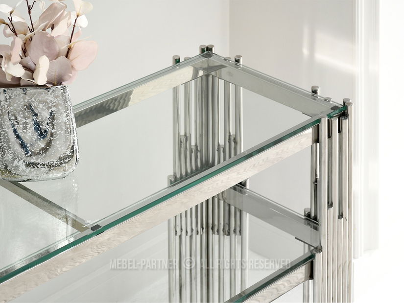 Konzolový stolek Benji (průhledné sklo + chromová)