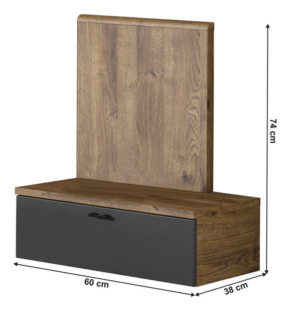 Noční stolek Amnezi (dub ribeck + grafit tmavý) 