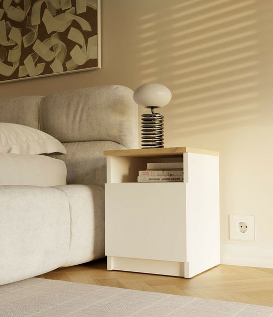 Noční stolek Gustaban 2 (bílá + dub artisan)