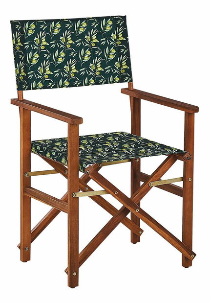 Set 2 ks zahradních lehátek s náhradními potahy Ciala (tmavé akáciové dřevo + vzor oliv)