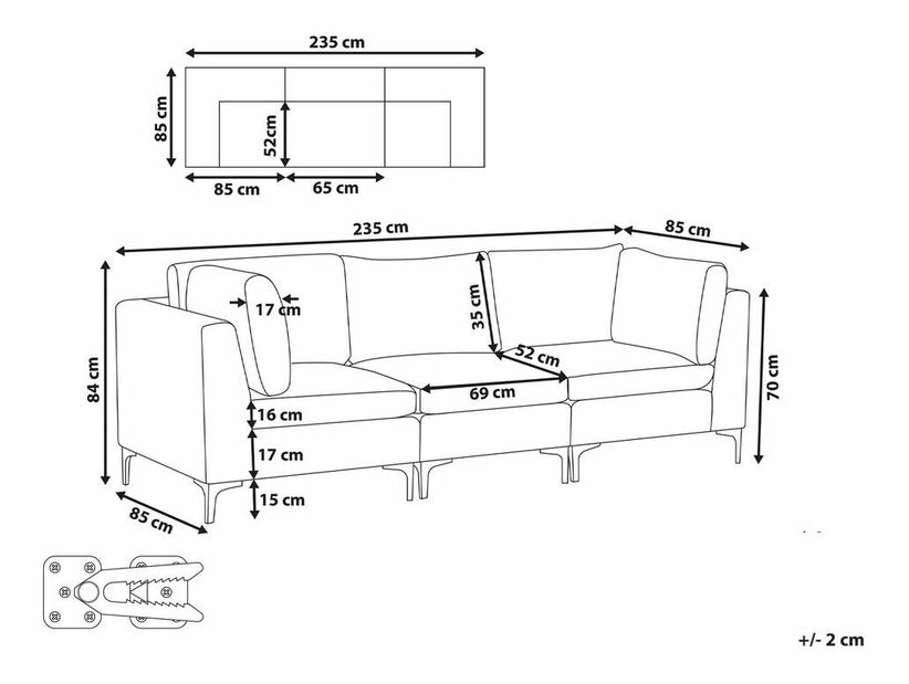 Pohovka třísedačka Eldridge (modrá)