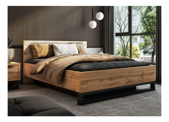 Manželská postel Helles 160 (dub wotan + černá) (s roštem) (s úložným prostorem)