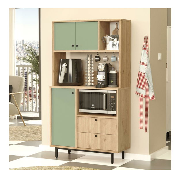 Policová skříň Rebutia 3 (dub + zelená)