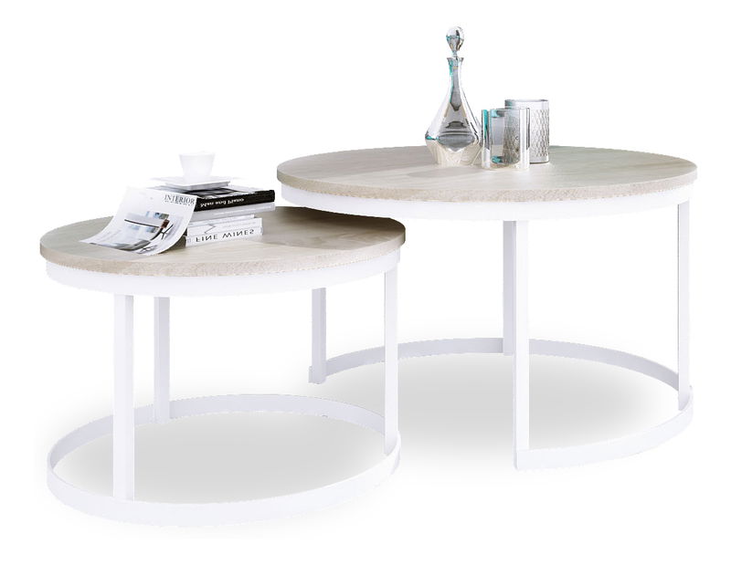 Set 2 ks. konferenčních stolků Otir (bílá + dub sonoma)