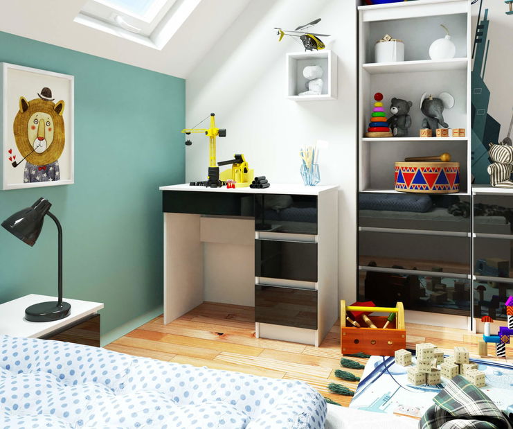 PC stolek Benicio II (bílá + lesk černý) (P)