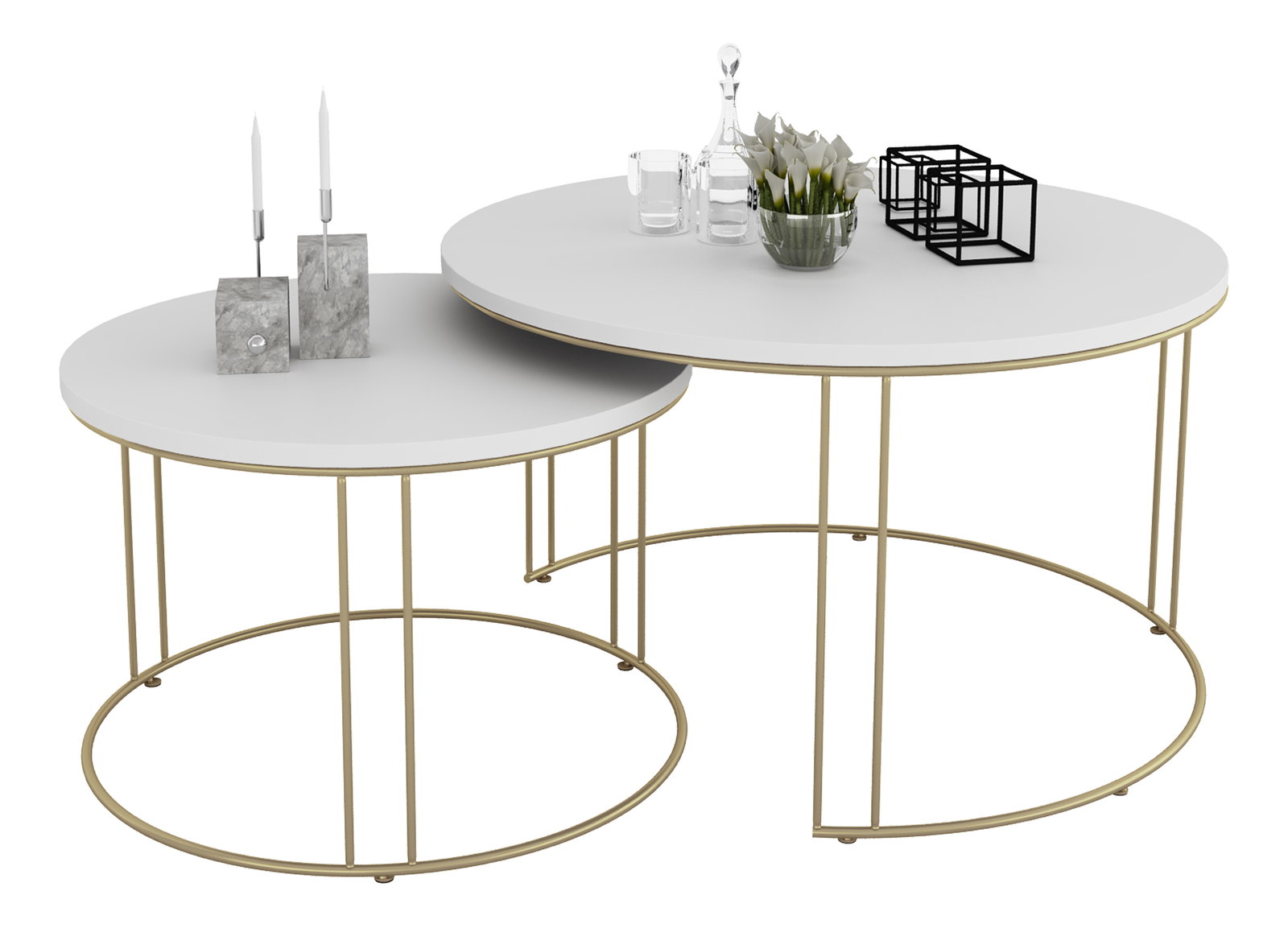 Set 2 ks. konferenčních stolků Essence (zlatá + bílá)