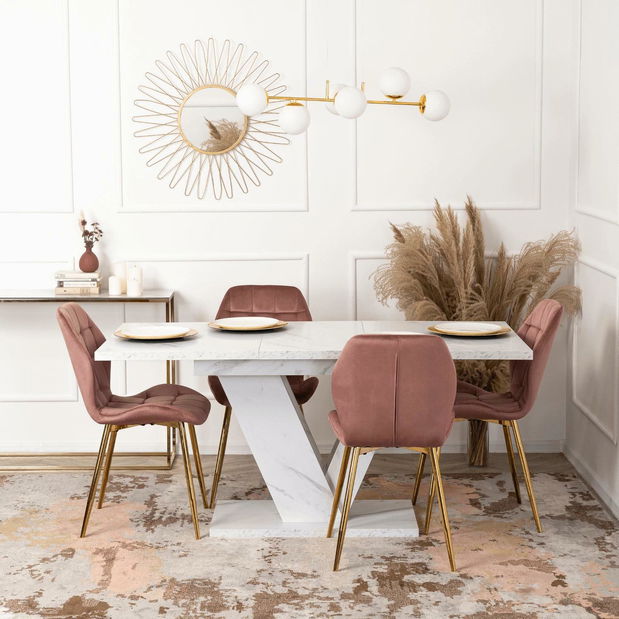 Rozkládací jídelní stůl Comentado (mramor bílý) (pro 4-6 osob) *bazar