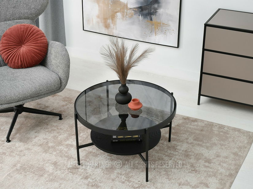 Konferenční stolek Freya (kouřové sklo černé + černá)