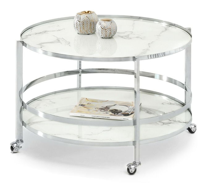 Konferenční stolek Chici (bílý mramor + chromová)