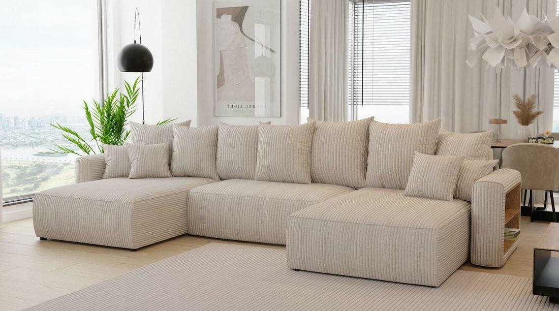 Rohová sedačka Napolia U (mléčná) (L)