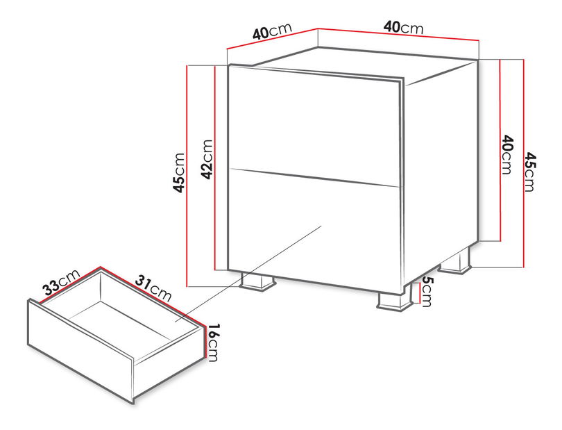 Noční stolek Brenali BR06 (bílá + bílý lesk)