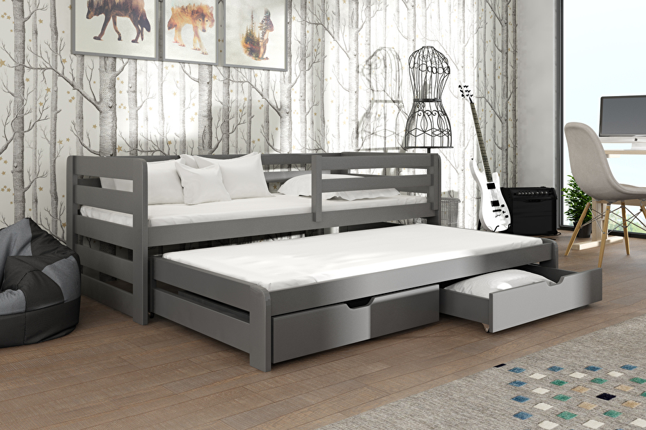 Dětská postel 80 cm SIMO (s roštem a úl. prostorem) (grafit)