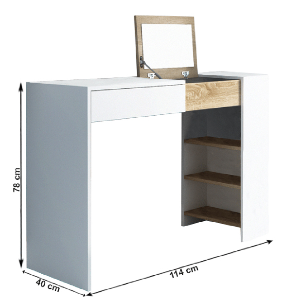 Toaletní stolek Elisia (bílá + dub sonoma)