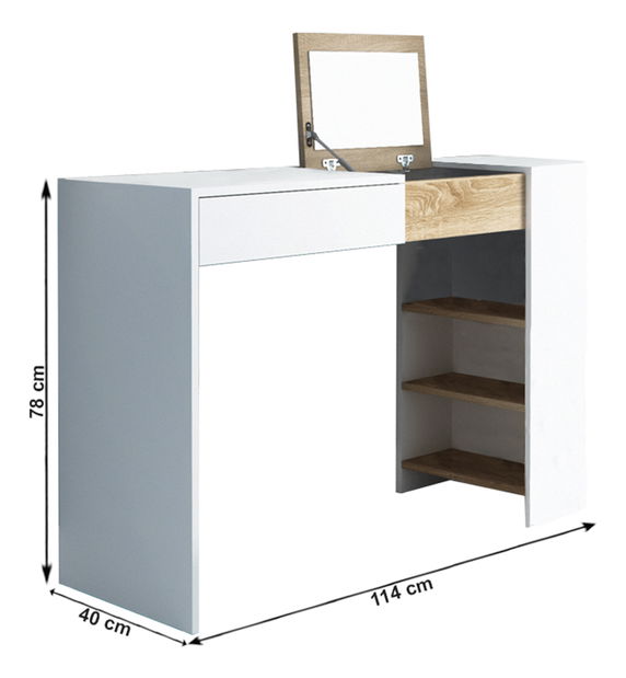 Toaletní stolek Elisia (bílá + dub sonoma)