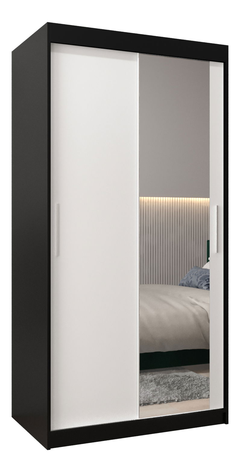 Šatní skříň 100 cm Toki 2 (Černá matná + Bílá matná)