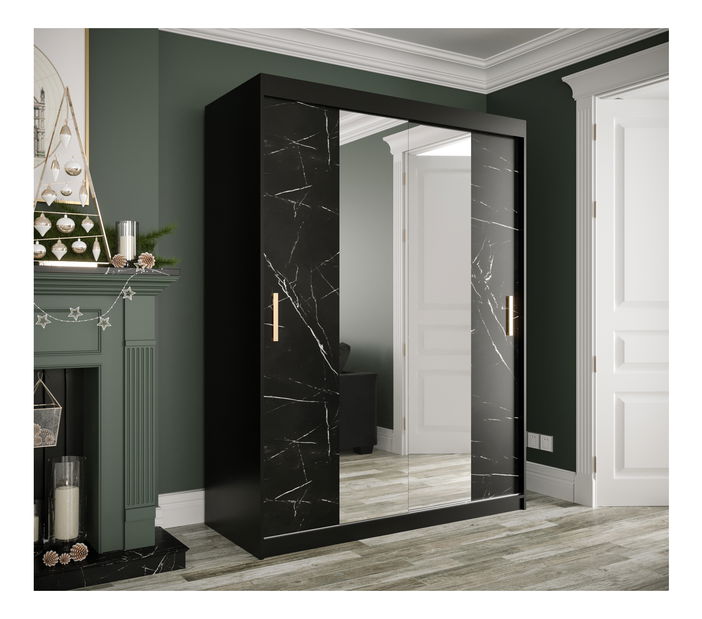 Šatní skříň 150 cm Marbelo T1 (matná černá + černý mramor)