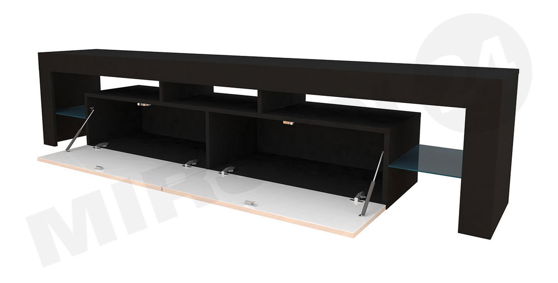TV skříňka Milos (bílý + černý lesk) (osvětlení LED modré)