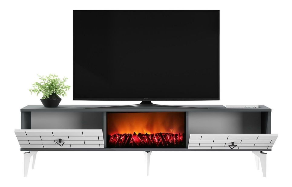 TV stolek/skříňka s krbem Bisena (bílá + antracit)