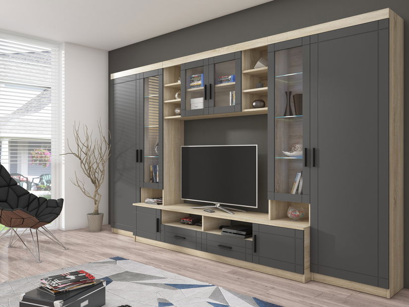 Obývací stěna Porton (dub sonoma + grafit) (bez osvětlení)