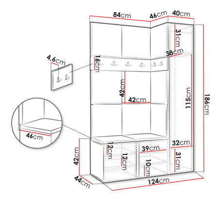 Předsíň Timothy IX (grafit) (ekokůže Soft 017 (bílá))
