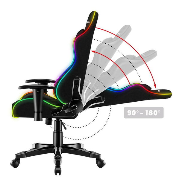 Dětská herní židle Rover 6 (černá + vícebarevná) (s LED osvětlením)