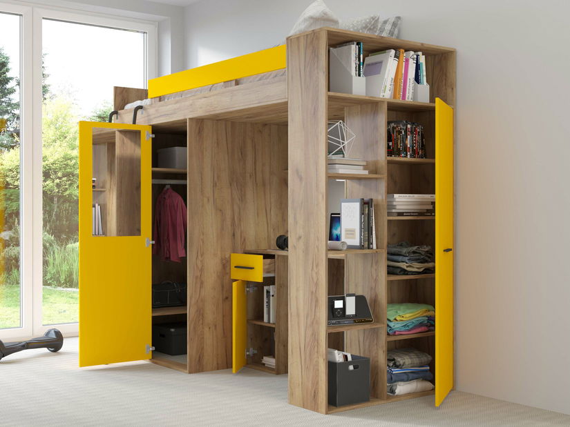 Patrová postel 90 cm Vivian (L) (s roštem) (dub craft zlatý + žlutá)