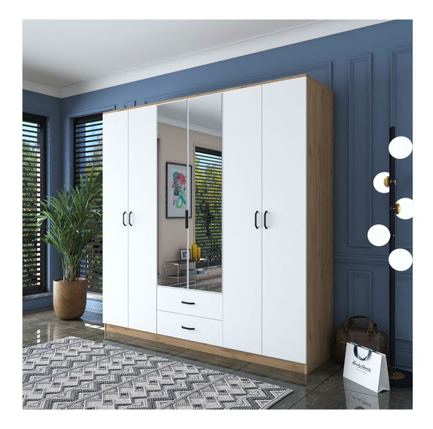 Šatní skříň Bafaretta 30 (se zrcadlem) (ořech + bílá)