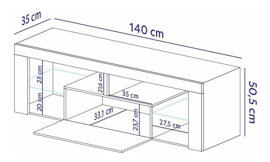 TV skříňka/stolek Bionca (s osvětlením) (bílá + šedá)