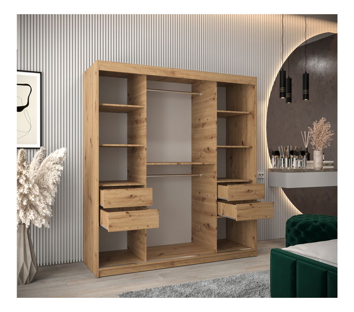 Šatní skříň 180 cm Toki 3 (Dub artisan + Dub artisan)