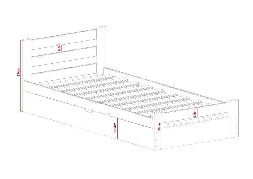 Dětská postel 90 cm Nia (s roštem a úl. prostorem) (grafit)