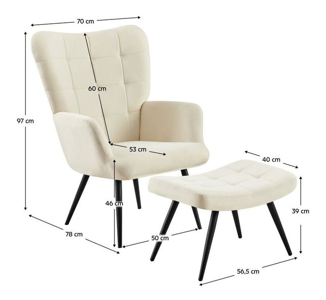 Křeslo s podnožkou Halago (bílá + černá)